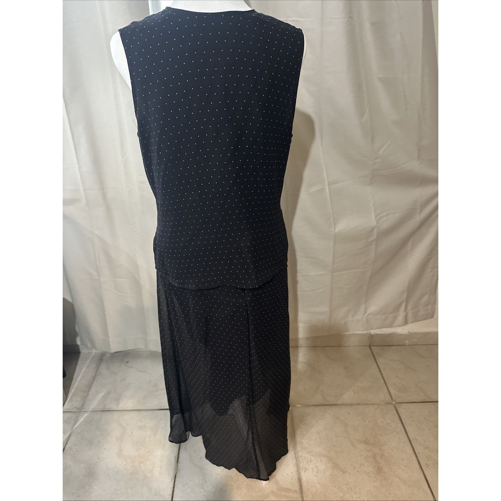 Allison Taylor woman 100% silk Skirt & Blouse Black with Beige Polka Dots SIZE M